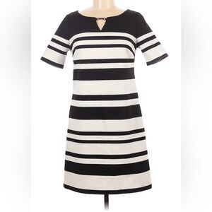 White House Black Market Black and White Striped Short-Sleeve Shift Dress